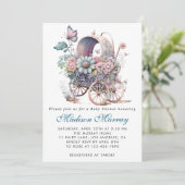 Invitation Chic Baby shower à poussette bleu et rose (Debout devant)