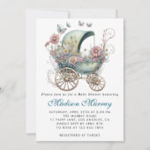 Invitation Chic Baby shower à poussette bleu et rose (Devant)