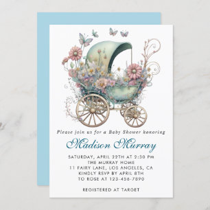 Invitation Chic Baby shower à poussette bleu et rose