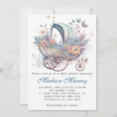 Invitation Chic Baby shower à poussette bleu et rose (Devant)