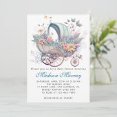 Invitation Chic Baby shower à poussette bleu et rose (Debout devant)