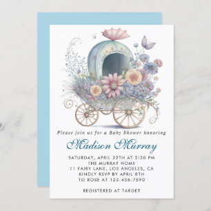 Invitation Chic Baby shower à poussette bleu et rose