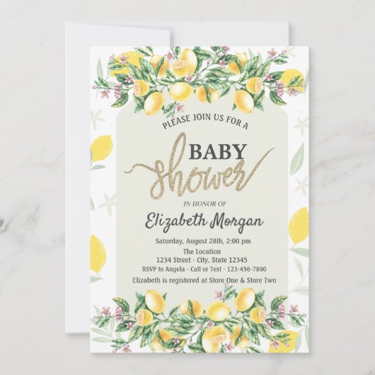 Invitation Chic Baby shower de cadre citrons aquarelle (Devant)