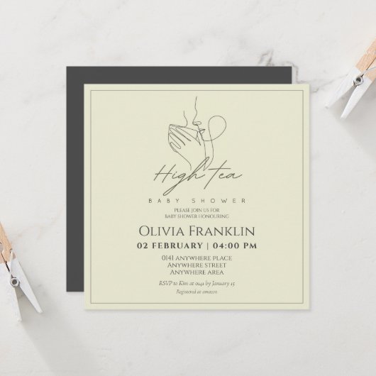 Invitation Chic, baby shower de fête du thé (Devant/Arrière en situation)
