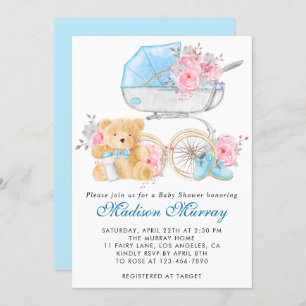 Invitation Chic Baby shower de poussette bleu et rose