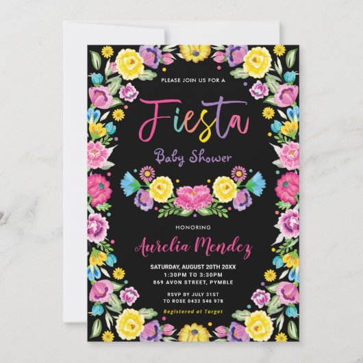 Invitation Chic Baby shower Floral mexicain Fiesta  (Devant)