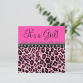 Invitation Chic Baby shower léopard rose chaud (Debout devant)