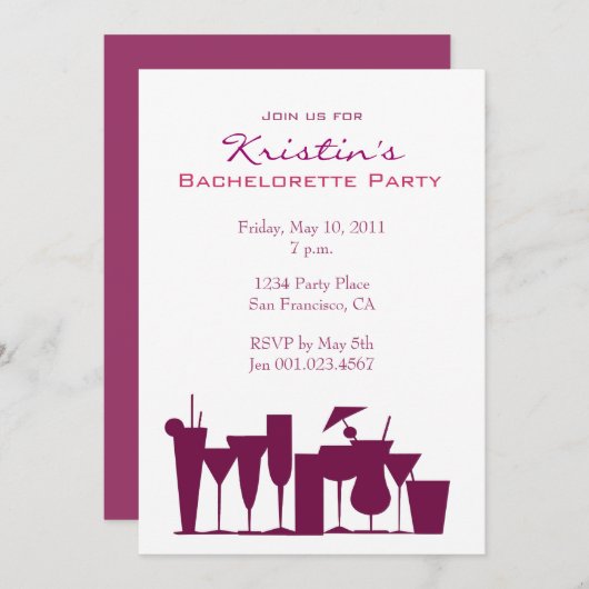 Invitation Chic Bachelorette Party (Devant / Derrière)