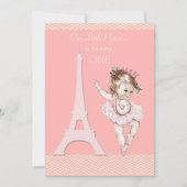 Invitation Chic Ballerina Tour Eiffel Chevrons 1er anniversai (Devant)