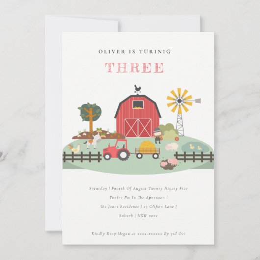 Invitation Chic Barnyard Farm Animal N'Importe Quel Âge Photo (Devant)