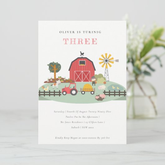 Invitation Chic Barnyard Farm Animal N'Importe Quel Âge Photo (Debout devant)