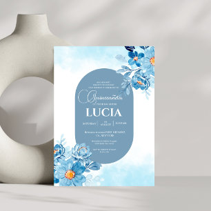 Invitation Chic Bébé Bleu rose géométrique Quinceañera