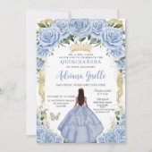Invitation Chic Bébé Fleurs Bleues Marron Princesse Quinceañe (Devant)