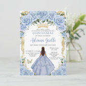 Invitation Chic Bébé Fleurs Bleues Marron Princesse Quinceañe (Debout devant)
