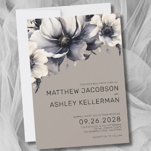 Invitation Chic Beige Boho Noir Blanc Neutre Floral Mariage