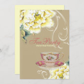 Invitation Chic beige peony aquarelle fleurie douche nuptiale (Devant / Derrière)