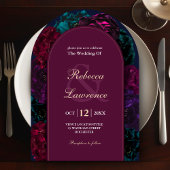 Invitation Chic bijou tons floral bordeaux marine arche maria