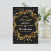 Invitation chic black and gold new year's eve party (Debout devant)
