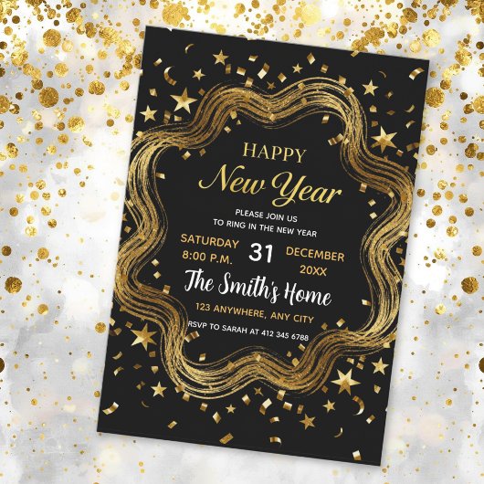 Invitation chic black and gold new year's eve party