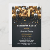 Invitation Chic Black and Gold Silver Balloon 21e anniversair (Devant)
