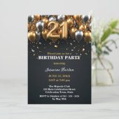 Invitation Chic Black and Gold Silver Balloon 21e anniversair (Debout devant)