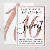Invitation Chic Black and White Faux Rose Gold Foil Sweet 16 (Devant / Derrière)