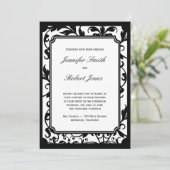 Invitation chic Black and White Mariage damassé (Debout devant)