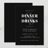 Invitation Chic Black Bold Typographie Adult Anniversaire Dîn (Devant / Derrière)