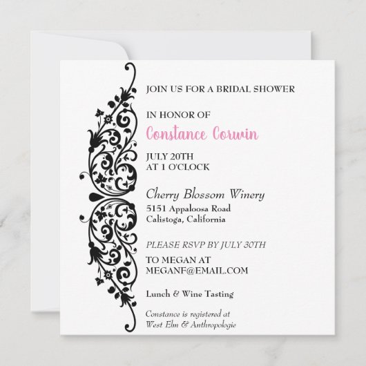 Invitation Chic Black Bordure Bridal Douche (Devant)