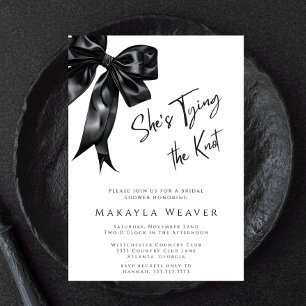 Invitation Chic Black Bow She’s Tying Knot Fête des mariées