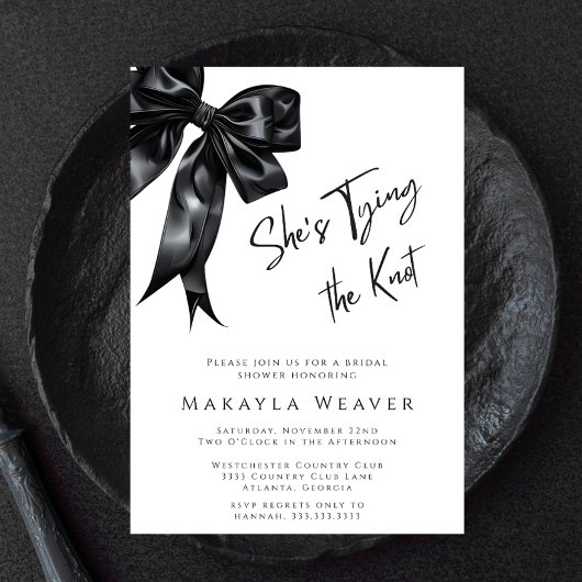 Invitation Chic Black Bow She’s Tying Knot Fête des mariées