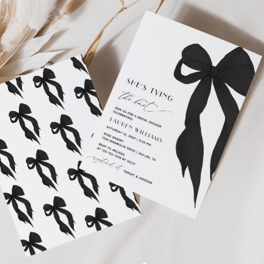 Invitation Chic Black Bow She's Tying the Knot Fête des marié
