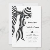 Invitation Chic Black Coquette Bow Striped Bridal Shower Invi (Devant)