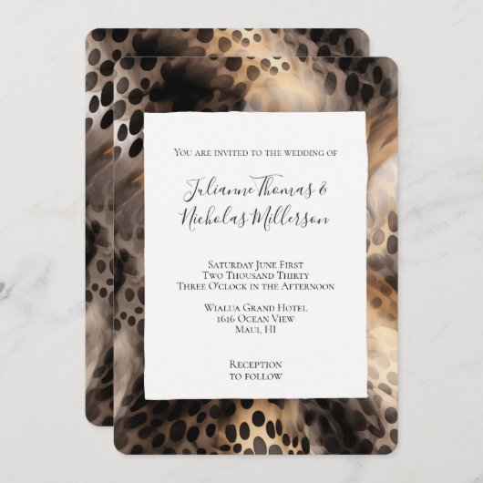 Invitation Chic Black Cream Leopard Mariage animal (Devant / Derrière)