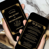 Invitation Chic Black Gold Art Déco Floral All-in-One Mariage