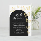 Invitation Chic Black Gold Butterflies Fabuleux Anniversaire (Debout devant)
