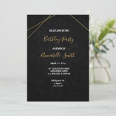 Invitation Chic Black & Gold Cadre géométrique Anniversaire (Debout devant)