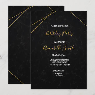 Invitation Chic Black & Gold Cadre géométrique Anniversaire