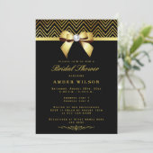 Invitation Chic Black Gold Chevrons Diamond Bow Fête des mari (Debout devant)