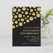 Invitation Chic Black Gold Confetti 87e anniversaire (Debout devant)