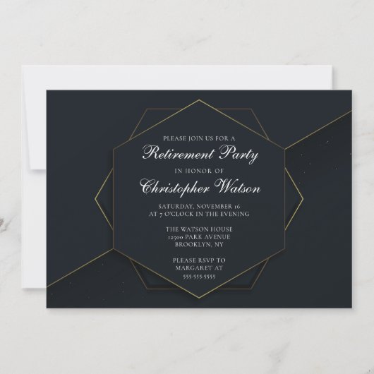 Invitation Chic Black Gold Custom Retirement Party (Devant)