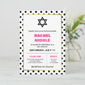 Invitation Chic Black Gold et Pois rose Bat mitzvah (Debout devant)