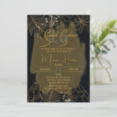 Invitation Chic Black Gold Glittery Tropical Foliage Sweet 16 (Debout devant)
