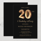 Invitation Chic Black & Gold Luxe élégant 20e anniversaire (Devant / Derrière)