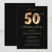 Invitation Chic Black & Gold Luxe élégant 50e anniversaire (Devant / Derrière)