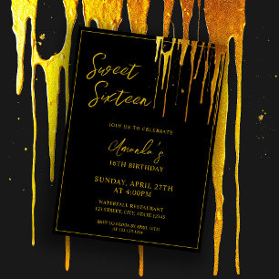 Invitation Chic Black & Gold Parties scintillant Drips Sweet 