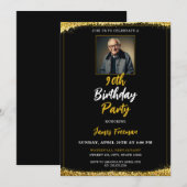 Invitation Chic Black & Gold Photo 90e anniversaire (Devant / Derrière)