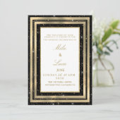 Invitation Chic black gold sparkly glitter confetti Wedding  (Debout devant)