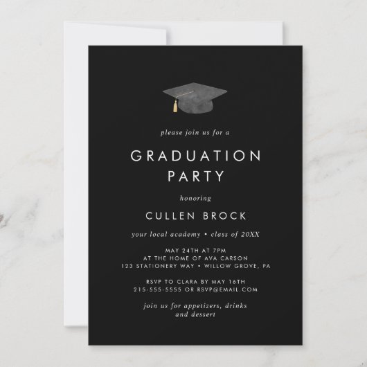 Invitation Chic Black Grad Classe Casquette de 2024 Photo Gra (Devant)