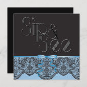 Invitation Chic Black Lace et Blue Sip et voir (Devant / Derrière)